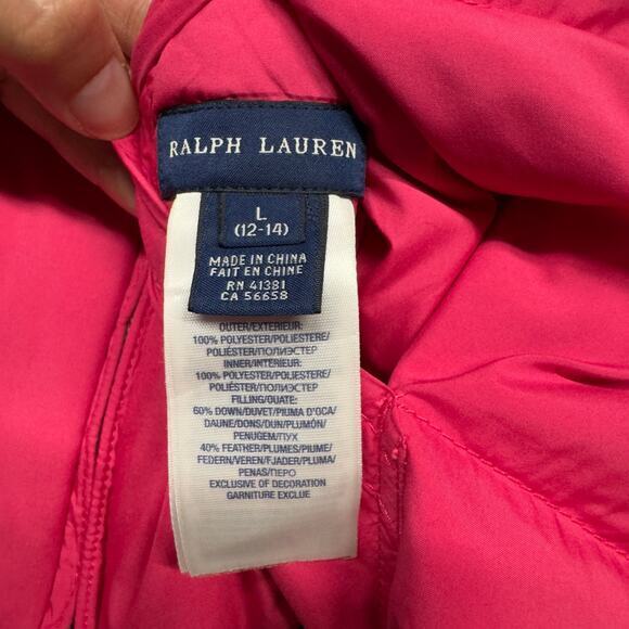Ralph Lauren Girls‎ Large 12-14 Reversible Down Filled Puffer Vest Pink/Floral - Picture 8 of 9